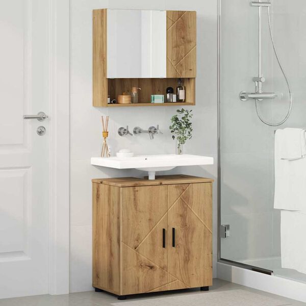 vidaXL Juego de muebles de ba&ntilde;o con puerta 2 pcs Roble artesanal
