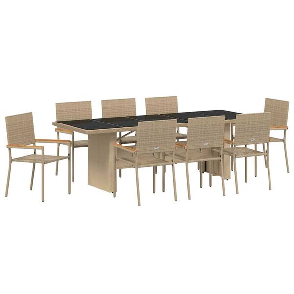 vidaXL Conjunto de Comedor de Jardín 9 pcs Beige ratán sintético