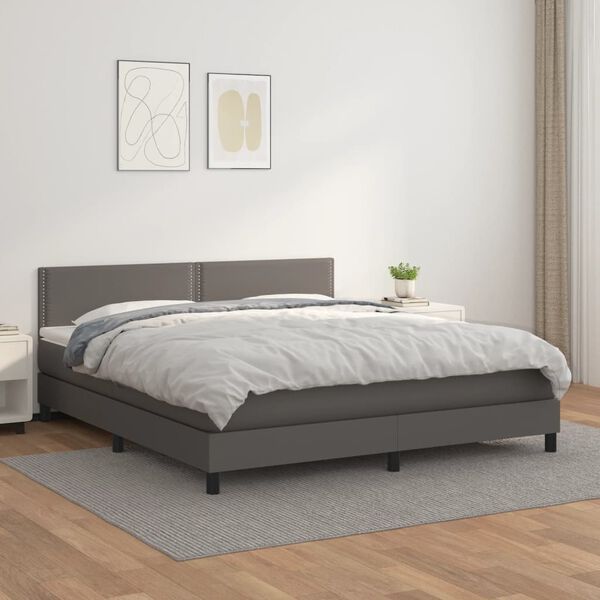 vidaXL Cama box spring con colch&oacute;n cuero sint&eacute;tico gris 180x200 cm