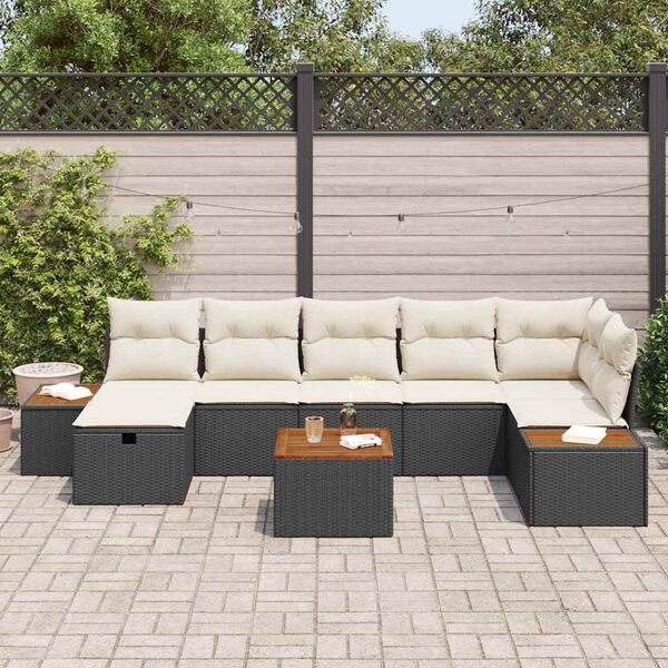 vidaXL Conjunto de sofá de jardín 8 pcs Negro ratán sintético
