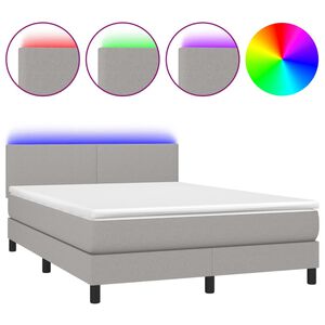vidaXL Cama box spring con colch&oacute;n tela y LED gris claro 140x200 cm
