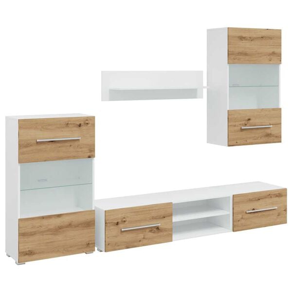 vidaXL Muebles de TV 5 piezas con iluminaci&oacute;n LED roble artesanal