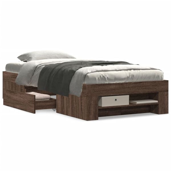 vidaXL Estructura de cama sin colch&oacute;n madera marr&oacute;n roble 90x200 cm