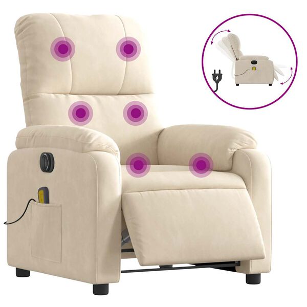vidaXL Sill&oacute;n reclinable de masaje el&eacute;ctrico tela de microfibra beige
