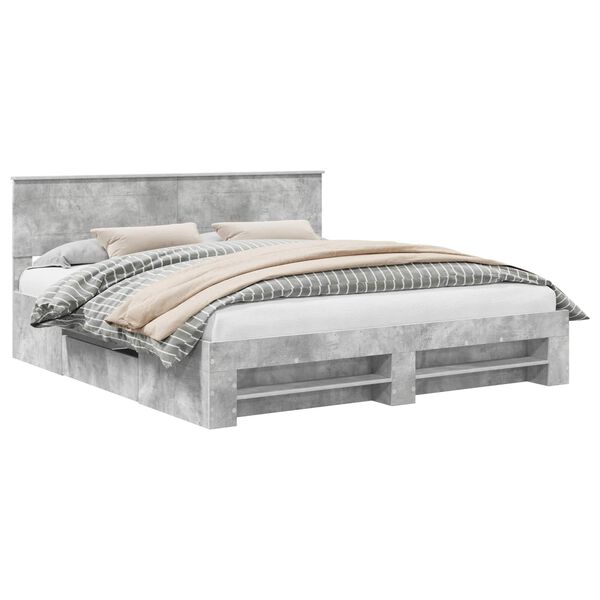 vidaXL Estructura de cama con cabecera Gris Concreto 200 x 200 cm