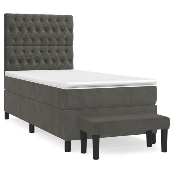 vidaXL Cama box spring con colch&oacute;n terciopelo gris oscuro 90x200 cm
