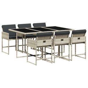vidaXL Set comedor jard&iacute;n 7 pzas y cojines rat&aacute;n sint&eacute;tico gris claro