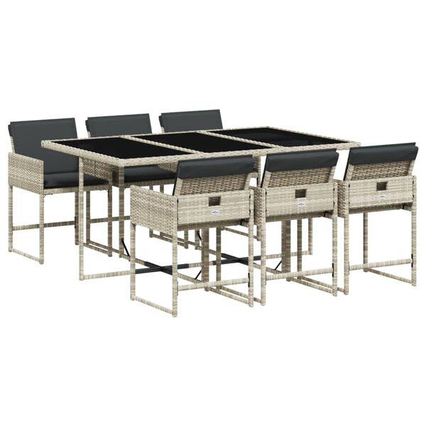 vidaXL Set comedor jard&iacute;n 7 pzas y cojines rat&aacute;n sint&eacute;tico gris claro