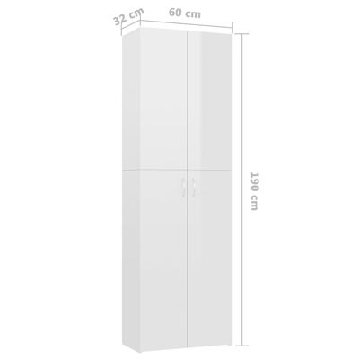 vidaXL Armario de oficina de contrachapado blanco brillo 60x32x190 cm