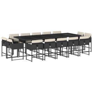 vidaXL Set comedor de jard&iacute;n con cojines 15 pzas rat&aacute;n sint&eacute;tico negro