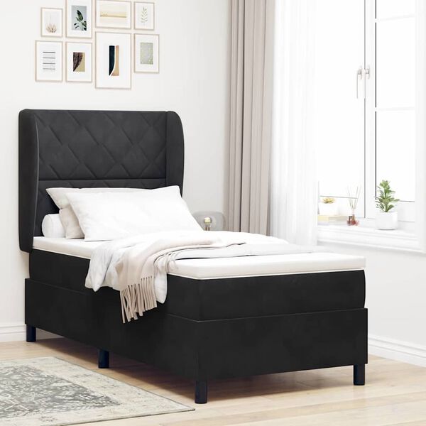 vidaXL Cama tipo Box Spring con colch&oacute;n Negro 190 x 90 cm Poli&eacute;ster