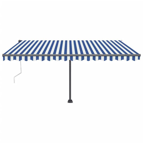 vidaXL Toldo autom&aacute;tico LED sensor de viento azul y blanco 450x300 cm