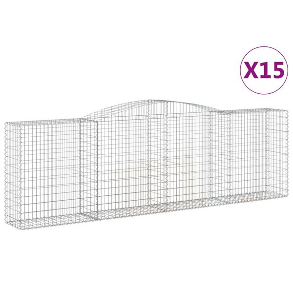 vidaXL Cestas de gaviones 15 uds forma de arco hierro 400x50x120/140cm