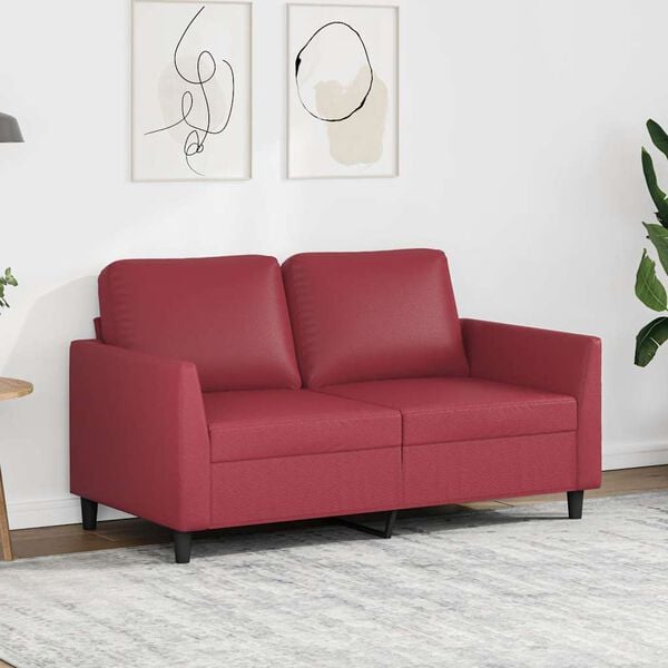 vidaXL Sof&aacute; de 2 plazas de cuero sint&eacute;tico rojo vino 120 cm