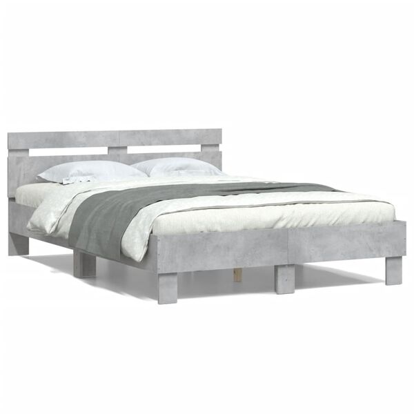 vidaXL Cama con cabecero madera de ingenier&iacute;a gris hormig&oacute;n 135x190 cm