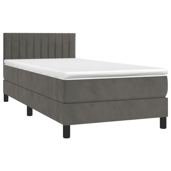 vidaXL Cama box spring colch&oacute;n y LED terciopelo gris oscuro 100x200 cm