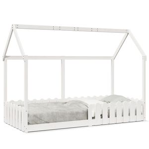 vidaXL Cama con forma de casa de ni&ntilde;os madera maciza blanca 90x190 cm