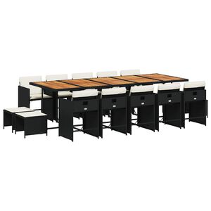 vidaXL Set comedor de jard&iacute;n con cojines 15 pzas rat&aacute;n sint&eacute;tico negro