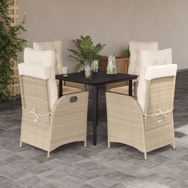 vidaXL Set comedor de jard&iacute;n 5 pzas con cojines rat&aacute;n sint&eacute;tico beige