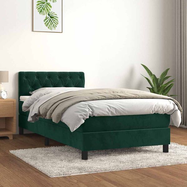 vidaXL Cama box spring con colch&oacute;n terciopelo verde oscuro 90x200 cm