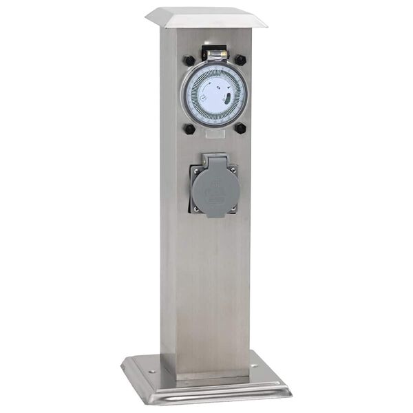Columna de acero inoxidable con enchufe y temporizador para el jardín