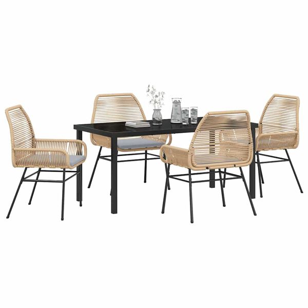 vidaXL Conjunto de Comedor de Jard&iacute;n 5 pcs Marr&oacute;n rat&aacute;n sint&eacute;tico