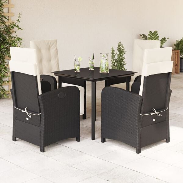 vidaXL Set de muebles jard&iacute;n 5 pzas con cojines rat&aacute;n sint&eacute;tico negro