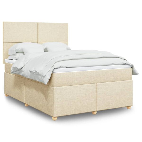 vidaXL Cama box spring con colch&oacute;n tela color crema 140x190 cm
