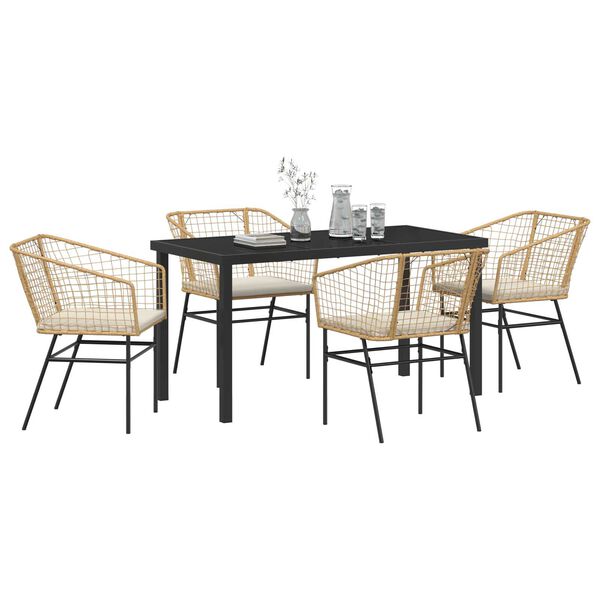 vidaXL Conjunto de Comedor de Jard&iacute;n 5 pcs Marr&oacute;n rat&aacute;n sint&eacute;tico