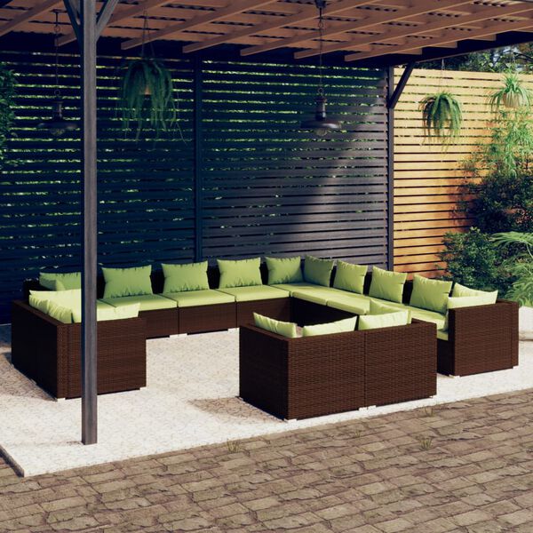 vidaXL Set muebles de jardín 13 piezas cojines ratán sintético marrón