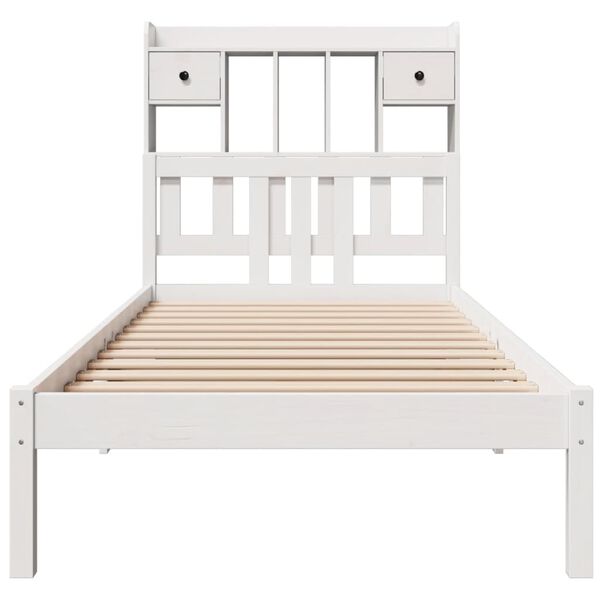 vidaXL Cama con estanter&iacute;a sin colch&oacute;n madera maciza blanco 90x200 cm