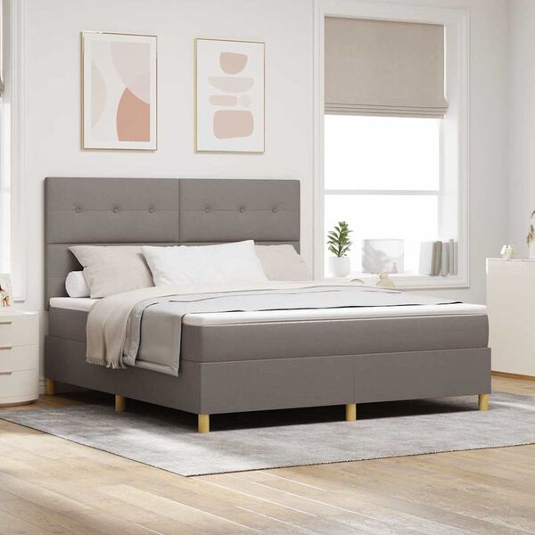 vidaXL Cama Box Spring LED con colch&oacute;n Taup&eacute; 180 x 200 cm tela