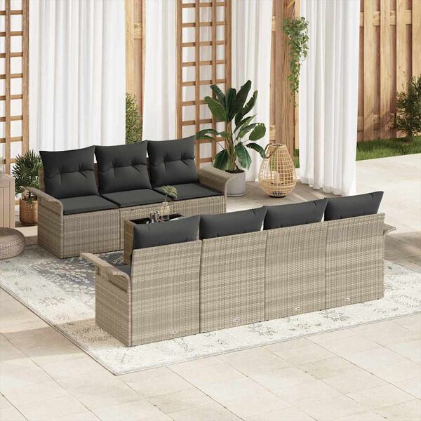 vidaXL Conjunto de sofá de jardín 8 pcs Gris Claro ratán sintético