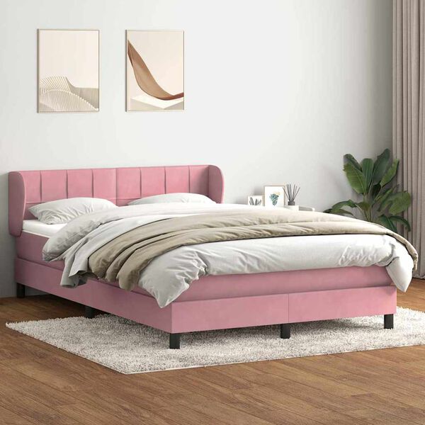 vidaXL Cama box spring con colch&oacute;n terciopelo rosa 160x220 cm