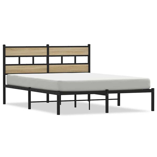 vidaXL Estructura de cama sin colch&oacute;n metal roble Sonoma 135x190 cm
