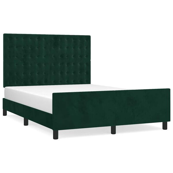 vidaXL Estructura cama sin colch&oacute;n terciopelo verde oscuro 140x200 cm