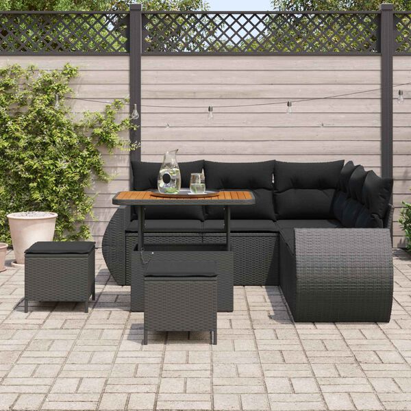 vidaXL Conjunto de sof&aacute;s de jard&iacute;n 8 pcs Negro rat&aacute;n sint&eacute;tico