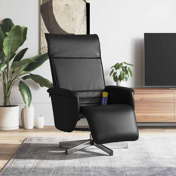 vidaXL Sill&oacute;n reclinable masaje con reposapi&eacute;s cuero sint&eacute;tico negro
