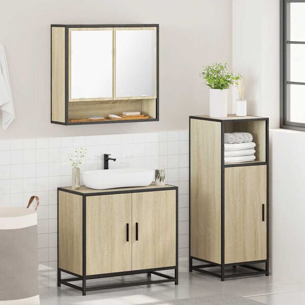 vidaXL Set de muebles de baño 3 pzas madera contrachapada roble Sonoma