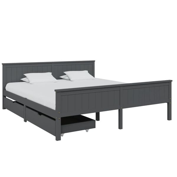 vidaXL Estructura de cama 2 cajones madera pino gris oscuro 200x200 cm