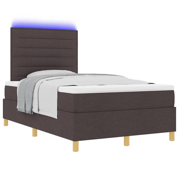 vidaXL Cama Box Spring LED con colch&oacute;n Marr&oacute;n Oscuro 120 x 200 cm tela