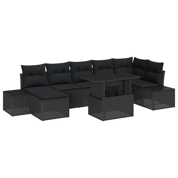 vidaXL Conjunto de sof&aacute; de jard&iacute;n 8 pcs Negro Polirat&aacute;n