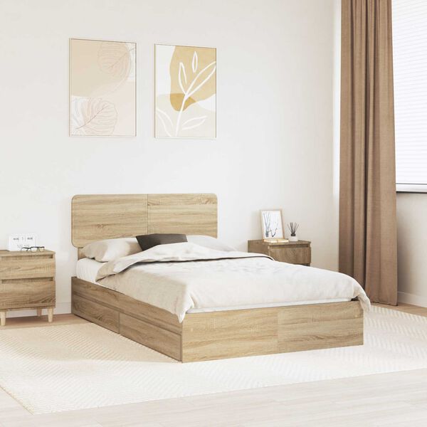 vidaXL Cama con almacenamiento con cabecera Roble Sonoma 135 x 190 cm