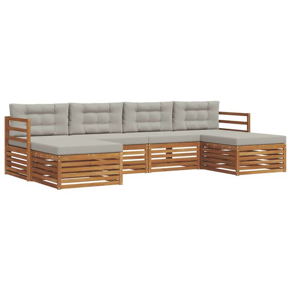 vidaXL Juegos de sof&aacute;s con coj&iacute;n 6 pcs Gris Natural y Claro