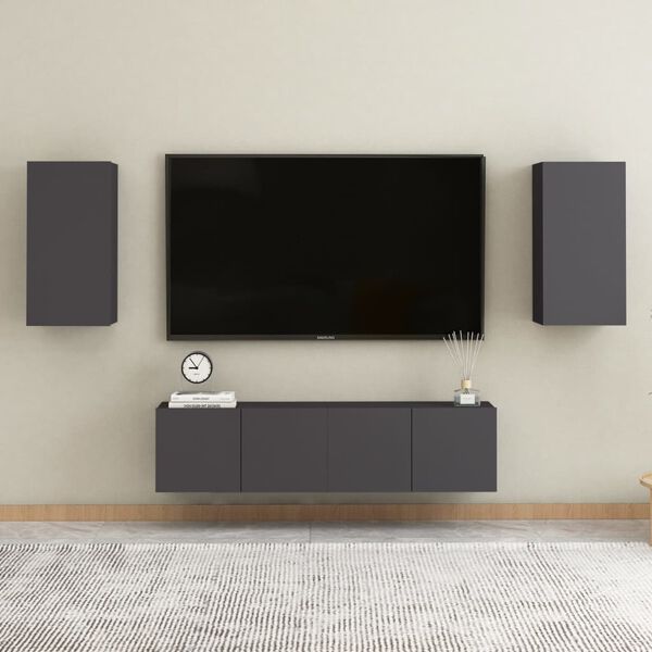 vidaXL Juego de mueble para TV de 4 piezas madera de ingenier&iacute;a gris