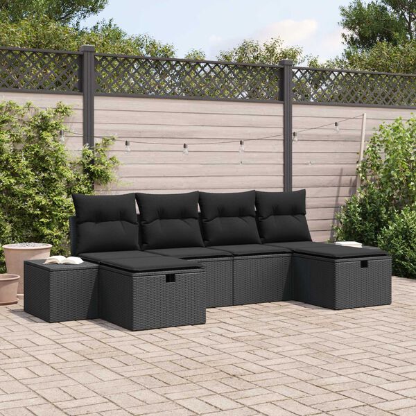 vidaXL Conjunto de sof&aacute; de jard&iacute;n 6 pcs Negro rat&aacute;n sint&eacute;tico