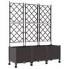 vidaXL Jardinera con enrejado y ruedas 3 uds. Marr&oacute;n 120 x 40 x 149 cm