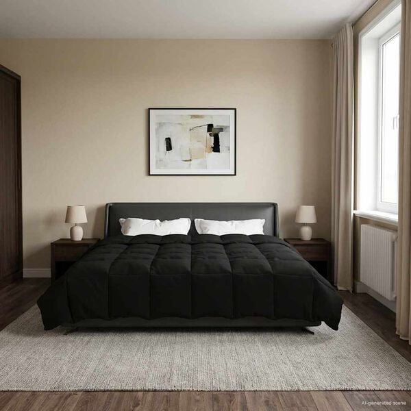 vidaXL Edred&oacute;n de Todo el A&ntilde;o Acolchado Negro 200 x 240 cm Microfibra