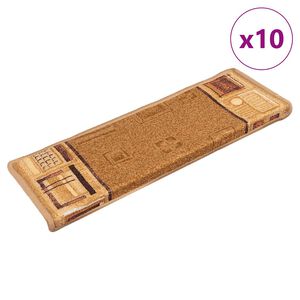 vidaXL Alfombrillas de escalera autoadhesivas 10 uds beige 65x21x4 cm