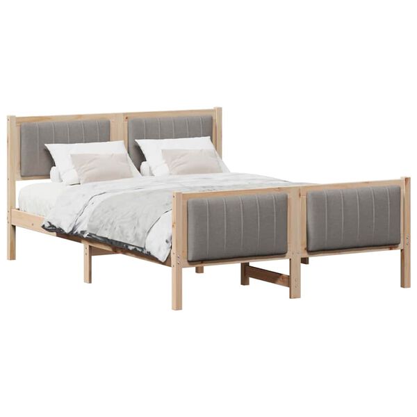 vidaXL Estructura de cama con cabecera Marr&oacute;n y taupe 135 x 190 cm